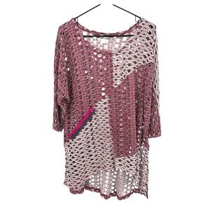 Boho Grunge Open Knit Tunic Top XL Burgundy Fairycore Whimsigoth Goth Festival